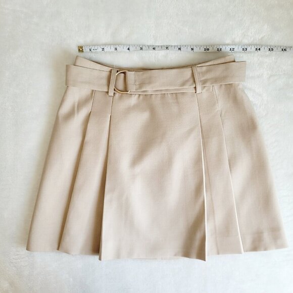 Mossman Fable Pleated Mini Skirt In Neutral Beige School Girl Light Academia - Picture 2 of 8